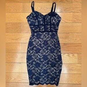 B Darlin Navy and Cream Lace Midi Dress